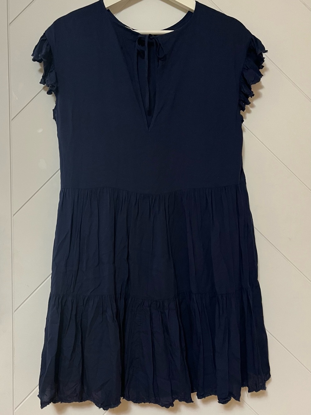 Wilfred La Boheme Navy Tiered Mini Dress with Keyhole Tie - Picture 8 of 10